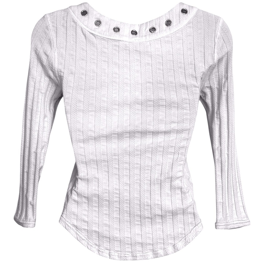 FREE PEOPLE Ivory Ribbed Lace Up Grommet V-Neck 3/4 Sleeve Top Size XS - Picture 4 of 7